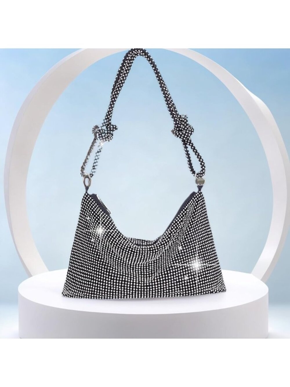 Women's Black Rhinestone Clutch Purse Wedding Prom Party Imported Evening Bag - Picture 3 of 6